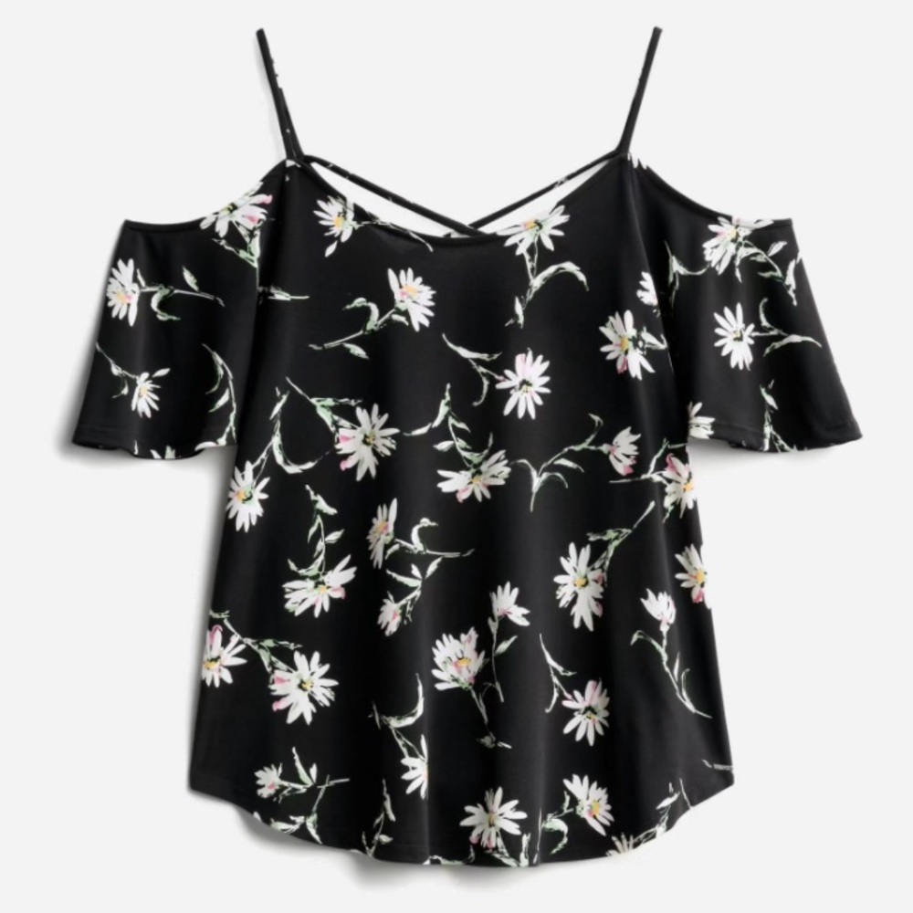 Black Floral Cold Shoulder Knit Top